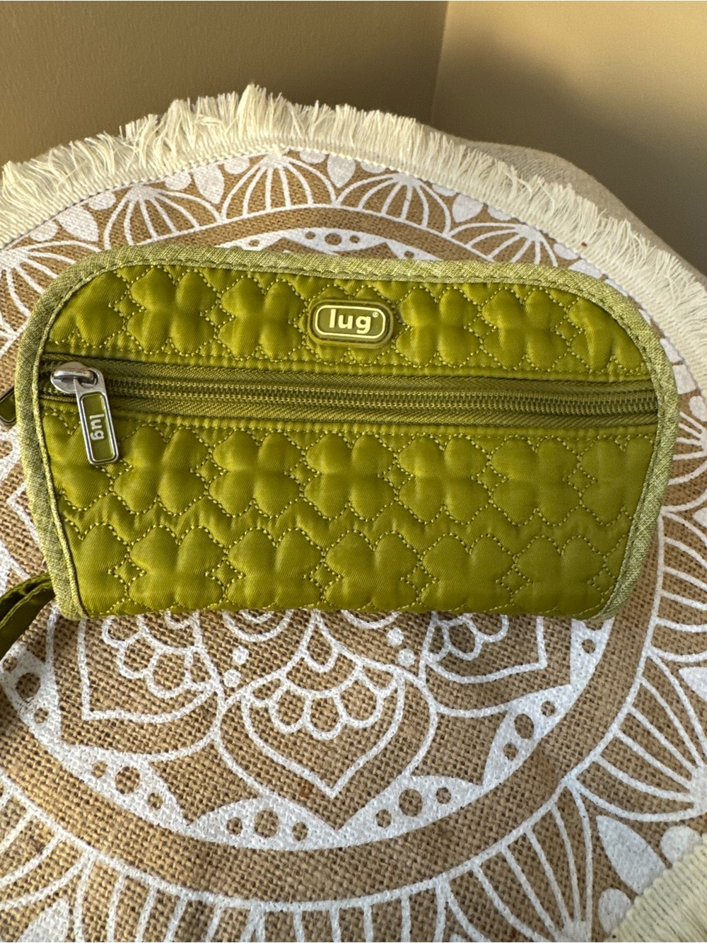 LUG Olive Green Quilted Organizer Wallet Wristlet Multi Compartment